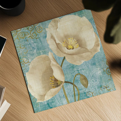 Rich Poppies on Paisley by Albena Hristova. Shown as a detailed flat fine art print, highlighting archival giclee quality. Available as an archival giclee rolled canvas, fine art paper, or poster print. SKU 11419a.