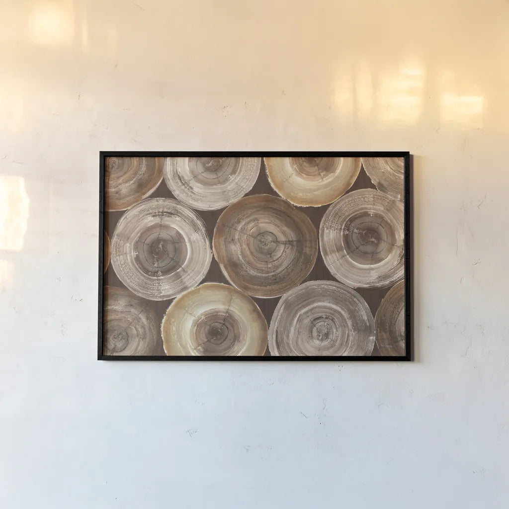 Rings of Life I Brown by Albena Hristova. shown as a paper print in a black flame. Available as a archival giclee rolled canvas, fine art paper, or poster print. SKU 48467i.