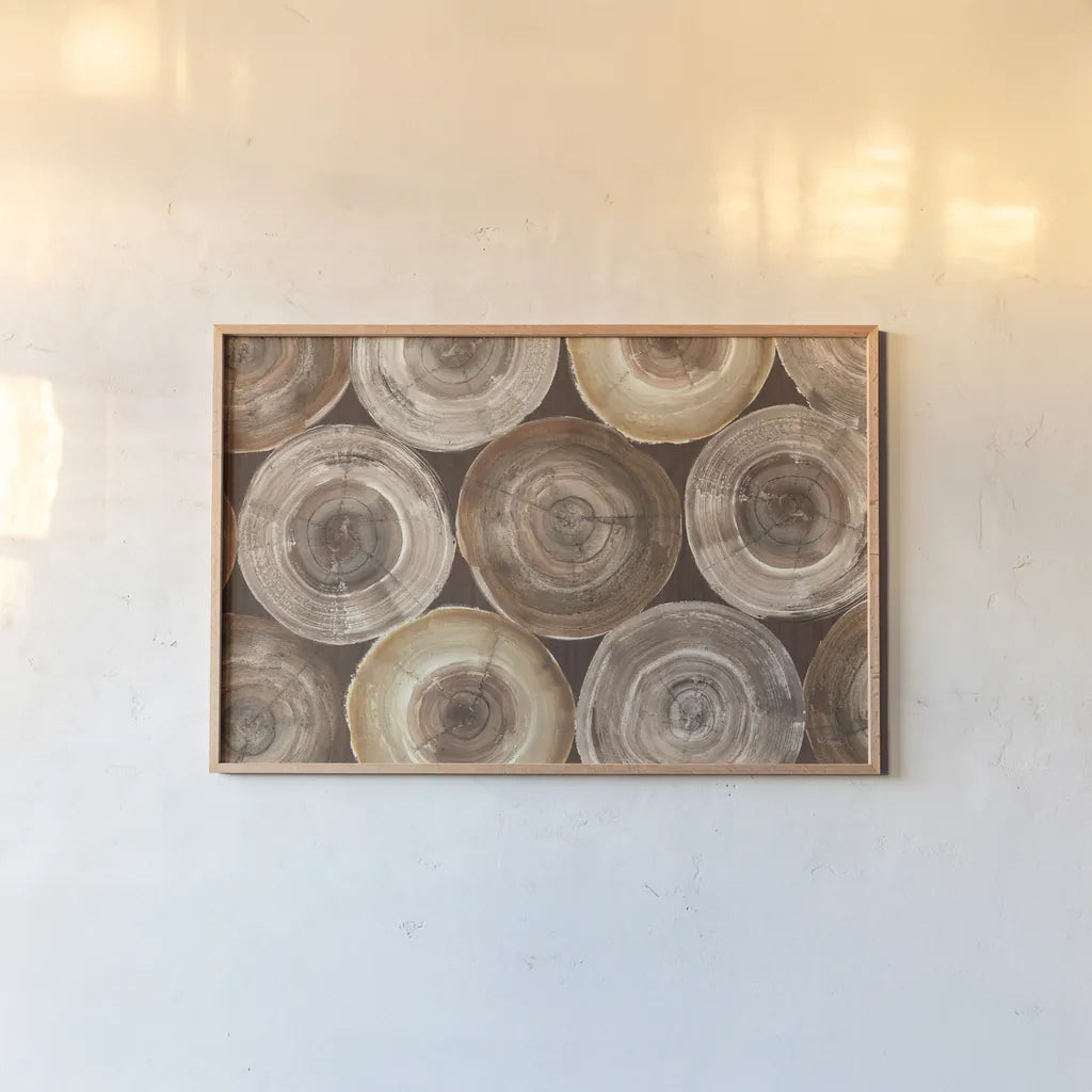 Rings of Life I Brown by Albena Hristova. shown as a paper print in a natural frame. Available as a archival giclee rolled canvas, fine art paper, or poster print. SKU 48467i.