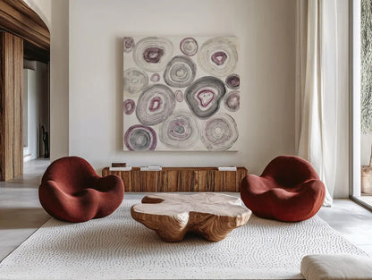 Rings of Power v2 by Albena Hristova. Shown as extra-large giant wall art in a modern living room. Available as an archival giclee rolled canvas, fine art paper, or poster print. SKU 34498a.
