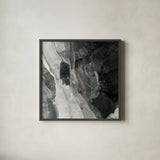 Rocky Ravine BW by Albena Hristova. Shown in a sleek black glass frame for a contemporary gallery look. Available as an archival giclee rolled canvas, fine art paper, or poster print. SKU 77776a.