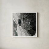 Rocky Ravine BW by Albena Hristova. Shown in a crisp white glass frame for a clean and minimalist style. Available as an archival giclee rolled canvas, fine art paper, or poster print. SKU 77776a.