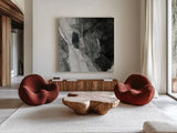Rocky Ravine BW by Albena Hristova. Shown as extra-large giant wall art in a modern living room. Available as an archival giclee rolled canvas, fine art paper, or poster print. SKU 77776a.