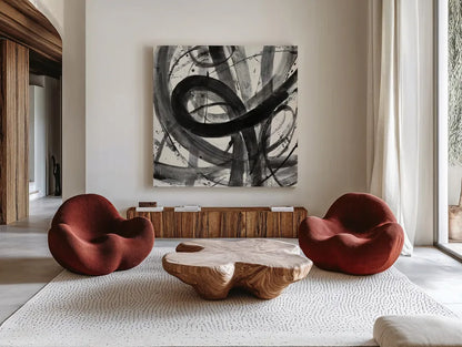 Roller Coaster I on White by Albena Hristova. Shown as extra-large giant wall art in a modern living room. Available as an archival giclee rolled canvas, fine art paper, or poster print. SKU 21906a.