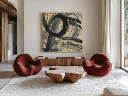 Roller Coaster II by Albena Hristova. Shown as extra-large giant wall art in a modern living room. Available as an archival giclee rolled canvas, fine art paper, or poster print. SKU 21905a.