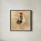 Rooster I by Albena Hristova. Shown in a sleek black glass frame for a contemporary gallery look. Available as an archival giclee rolled canvas, fine art paper, or poster print. SKU 54427a.