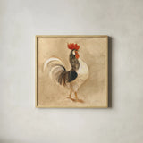 Rooster I by Albena Hristova. Shown in a natural wood glass frame for a timeless modern aesthetic. Available as an archival giclee rolled canvas, fine art paper, or poster print. SKU 54427a.
