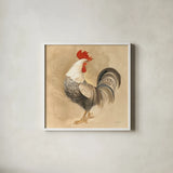 Rooster II by Albena Hristova. Shown in a crisp white glass frame for a clean and minimalist style. Available as an archival giclee rolled canvas, fine art paper, or poster print. SKU 54428a.