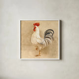 Rooster IV by Albena Hristova. Shown in a crisp white glass frame for a clean and minimalist style. Available as an archival giclee rolled canvas, fine art paper, or poster print. SKU 54430a.