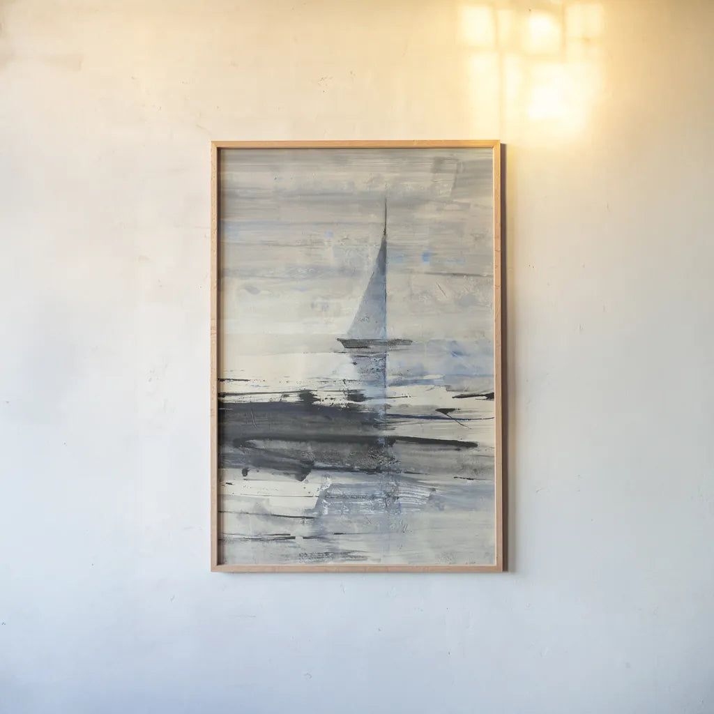 Sailing by Albena Hristova. shown as a paper print in a natural frame. Available as a archival giclee rolled canvas, fine art paper, or poster print. SKU 35191h.