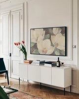 Sign of Spring v2 by Albena Hristova. shown as a framed stretched canvas in a living room above a console. Available as a archival giclee rolled canvas, fine art paper, or poster print. SKU 44773i.