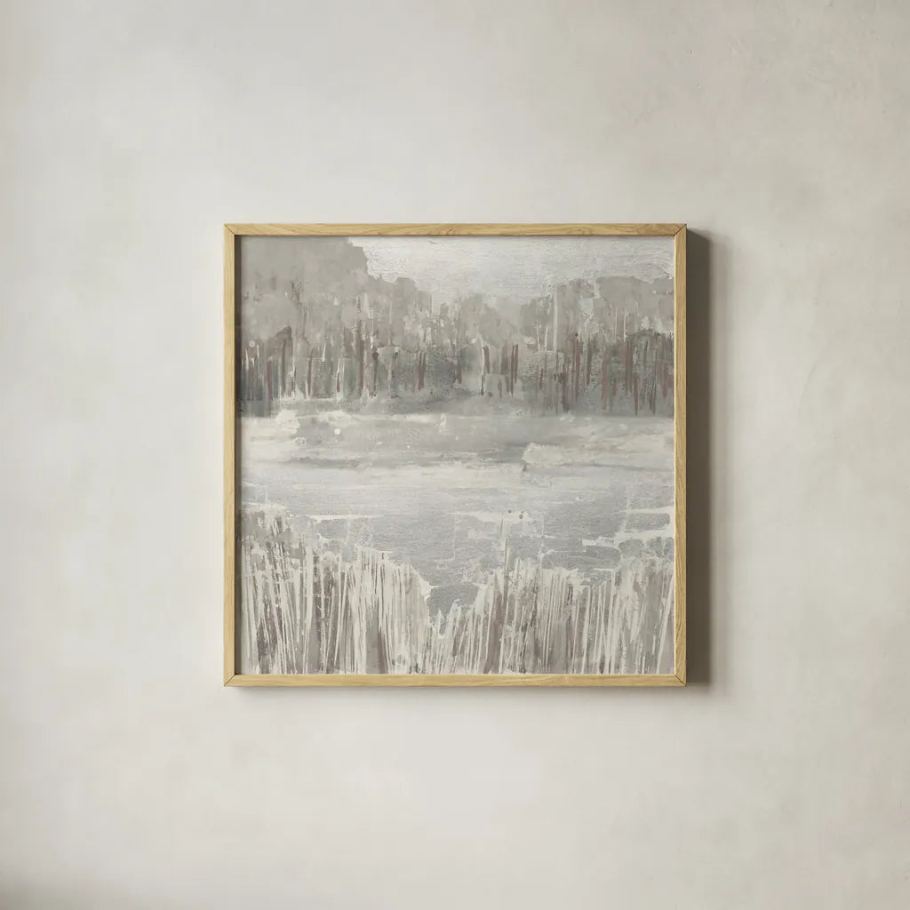 Silver Landscape Neutral by Albena Hristova. Shown in a natural wood glass frame for a timeless modern aesthetic. Available as an archival giclee rolled canvas, fine art paper, or poster print. SKU 60557a.
