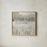 Silver Landscape Neutral by Albena Hristova. Shown in a natural wood glass frame for a timeless modern aesthetic. Available as an archival giclee rolled canvas, fine art paper, or poster print. SKU 60557a.