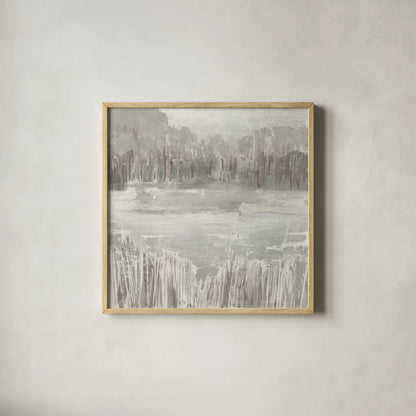 Silver Landscape Neutral by Albena Hristova. Shown in a natural wood glass frame for a timeless modern aesthetic. Available as an archival giclee rolled canvas, fine art paper, or poster print. SKU 60557a.