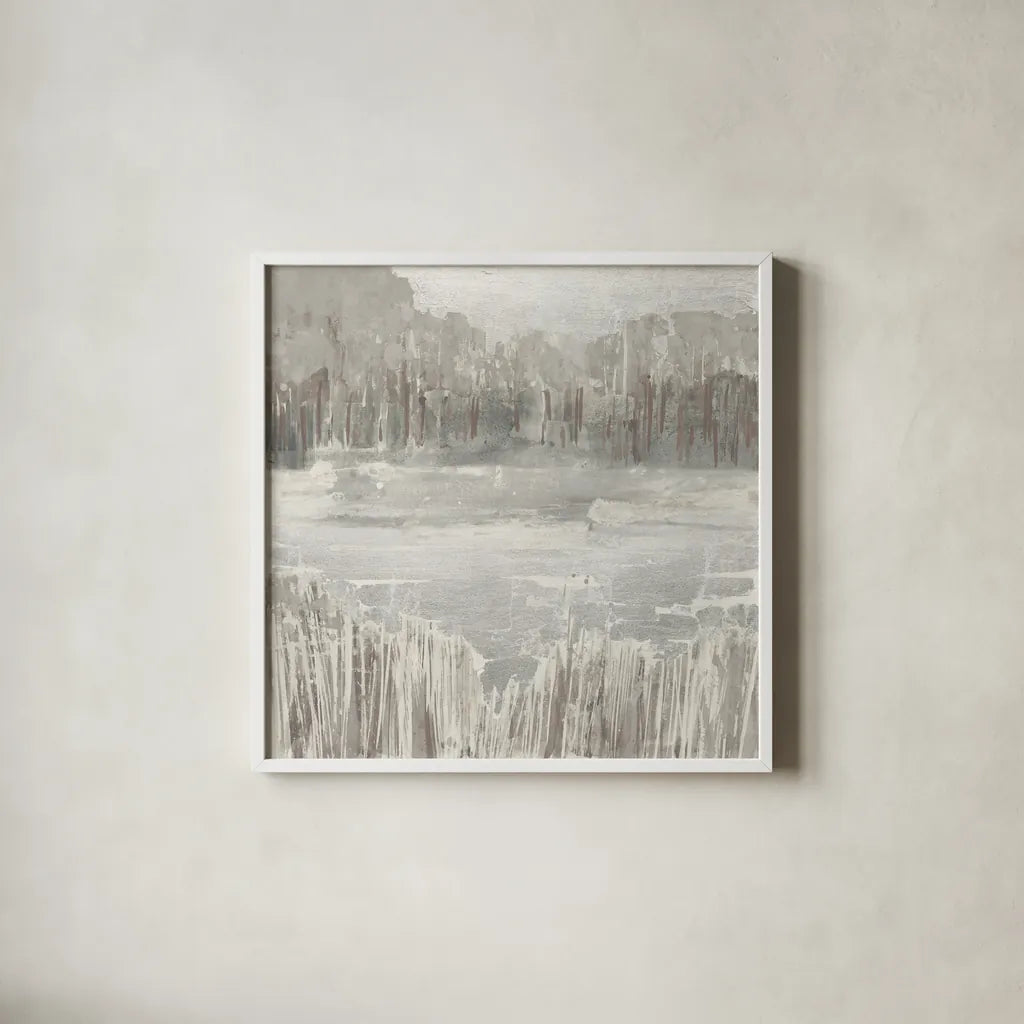 Silver Landscape Neutral by Albena Hristova. Shown in a crisp white glass frame for a clean and minimalist style. Available as an archival giclee rolled canvas, fine art paper, or poster print. SKU 60557a.