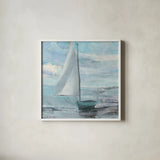 Silver Sail by Albena Hristova. Shown in a crisp white glass frame for a clean and minimalist style. Available as an archival giclee rolled canvas, fine art paper, or poster print. SKU 58784a.