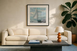 Silver Sail by Albena Hristova. Displayed in a glass frame with matte in a clean modern living room. Available as an archival giclee rolled canvas, fine art paper, or poster print. SKU 58784a.