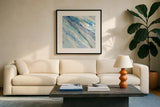 Silver Spring II by Albena Hristova. Displayed in a glass frame with matte in a clean modern living room. Available as an archival giclee rolled canvas, fine art paper, or poster print. SKU 43029a.