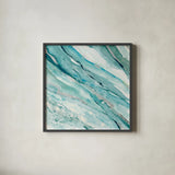 Silver Springs I Blue Green by Albena Hristova. Shown in a sleek black glass frame for a contemporary gallery look. Available as an archival giclee rolled canvas, fine art paper, or poster print. SKU 44871a.