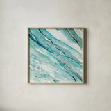 Silver Springs I Blue Green by Albena Hristova. Shown in a natural wood glass frame for a timeless modern aesthetic. Available as an archival giclee rolled canvas, fine art paper, or poster print. SKU 44871a.