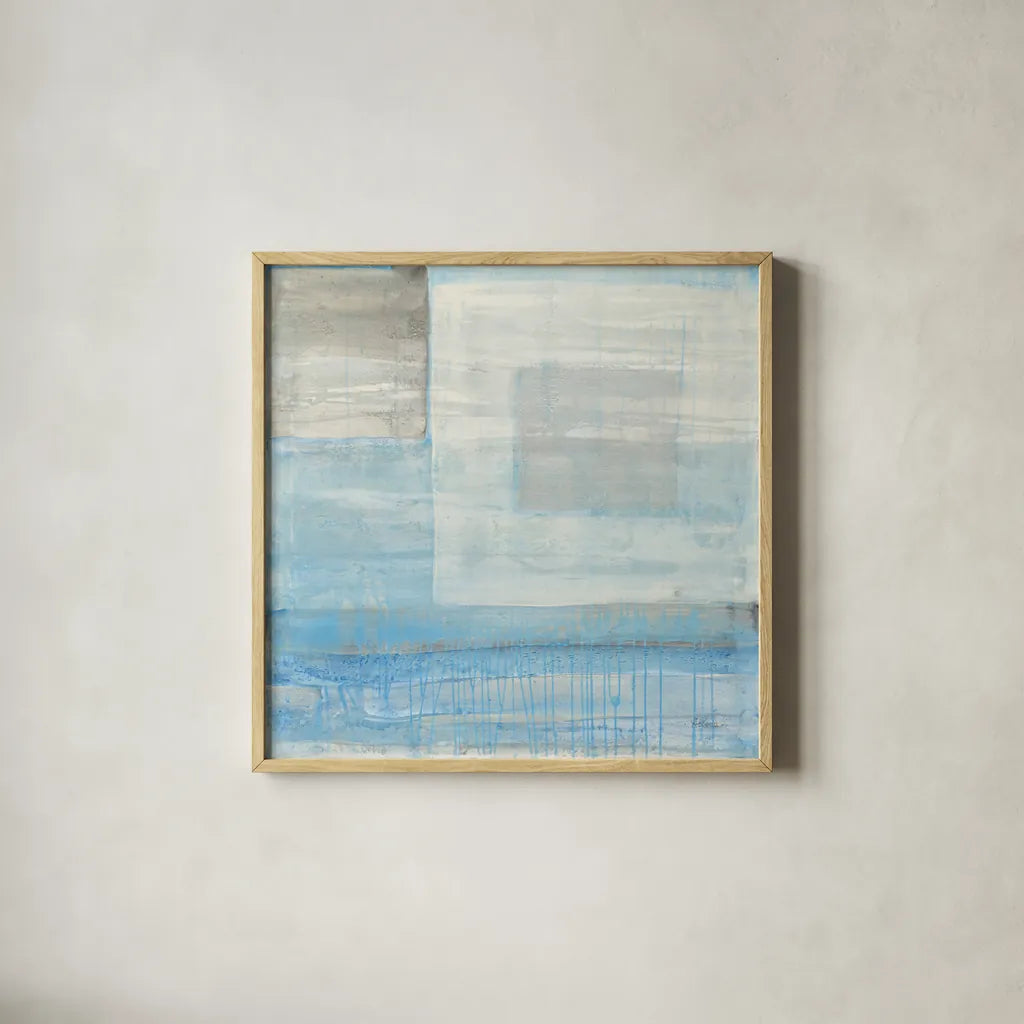 Snowday by Albena Hristova. Shown in a natural wood glass frame for a timeless modern aesthetic. Available as an archival giclee rolled canvas, fine art paper, or poster print. SKU 46428a.