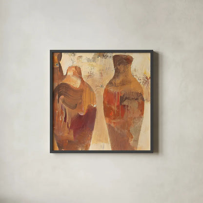 Southwestern Vessels II by Albena Hristova. Shown in a sleek black glass frame for a contemporary gallery look. Available as an archival giclee rolled canvas, fine art paper, or poster print. SKU 25636a.