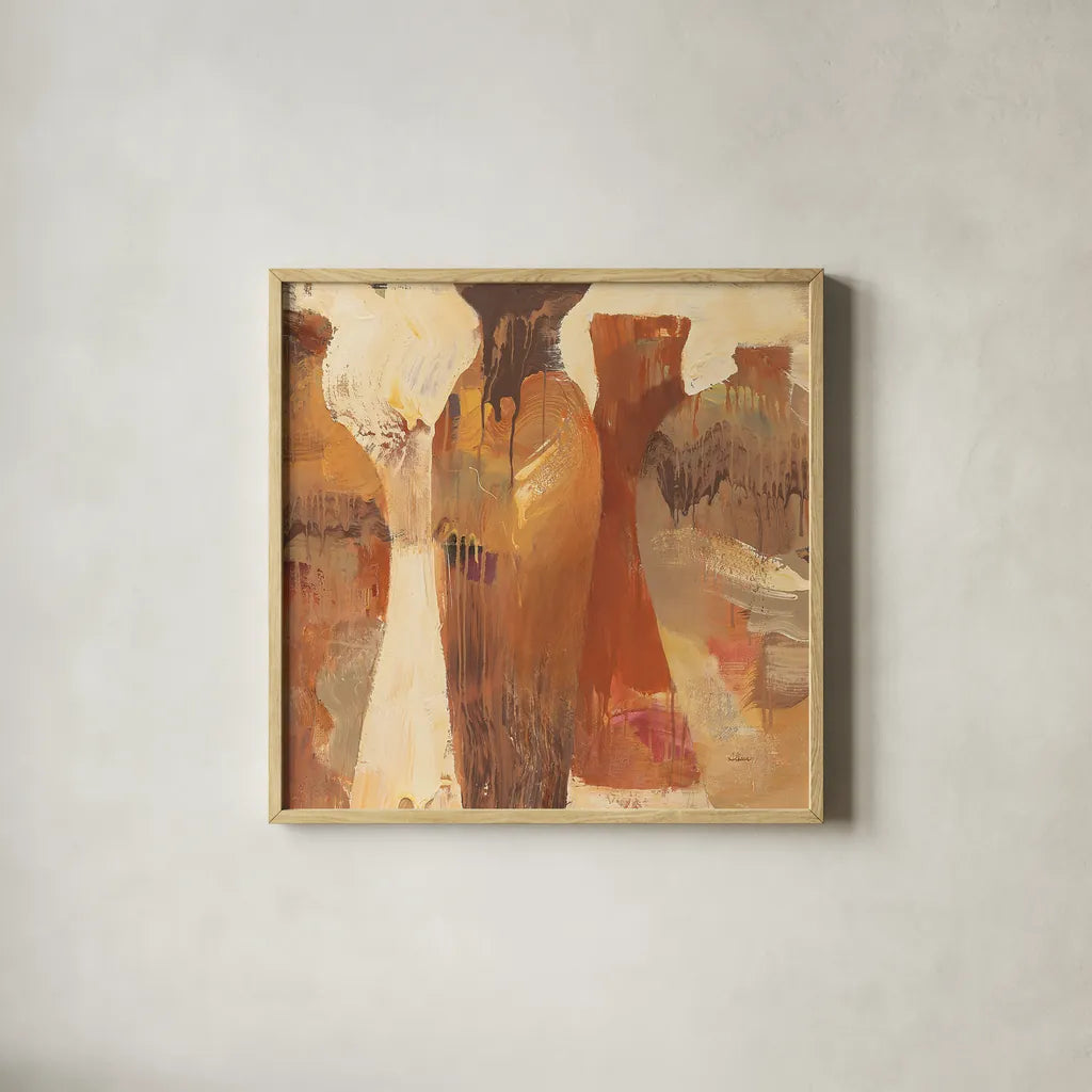 Southwestern Vessels III by Albena Hristova. Shown in a natural wood glass frame for a timeless modern aesthetic. Available as an archival giclee rolled canvas, fine art paper, or poster print. SKU 25637a.