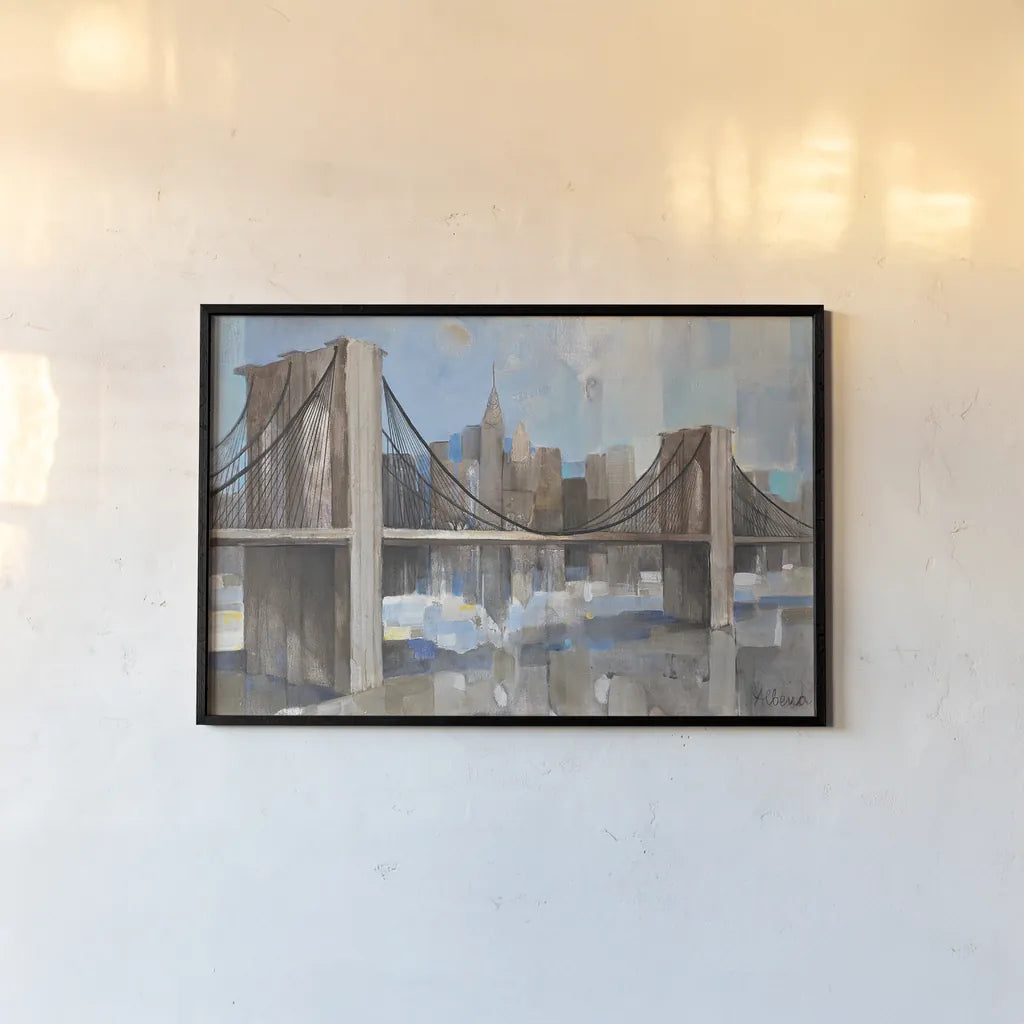 Spanning the East River by Albena Hristova. shown as a paper print in a black flame. Available as a archival giclee rolled canvas, fine art paper, or poster print. SKU 11852i.