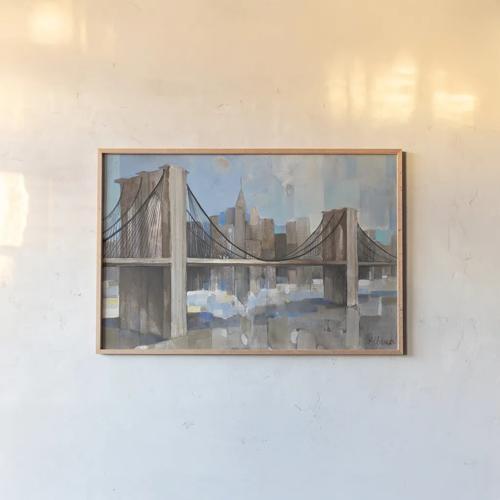Spanning the East River by Albena Hristova. shown as a paper print in a natural frame. Available as a archival giclee rolled canvas, fine art paper, or poster print. SKU 11852i.