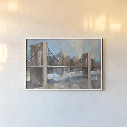 Spanning the East River by Albena Hristova. shown as a paper print in a white frame. Available as a archival giclee rolled canvas, fine art paper, or poster print. SKU 11852i.