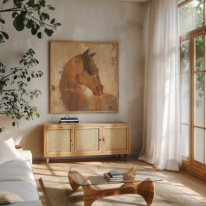 Spirit by Albena Hristova. Shown in a natural wood frame in a cozy modern living room. Available as an archival giclee rolled canvas, fine art paper, or poster print. SKU 13603a.