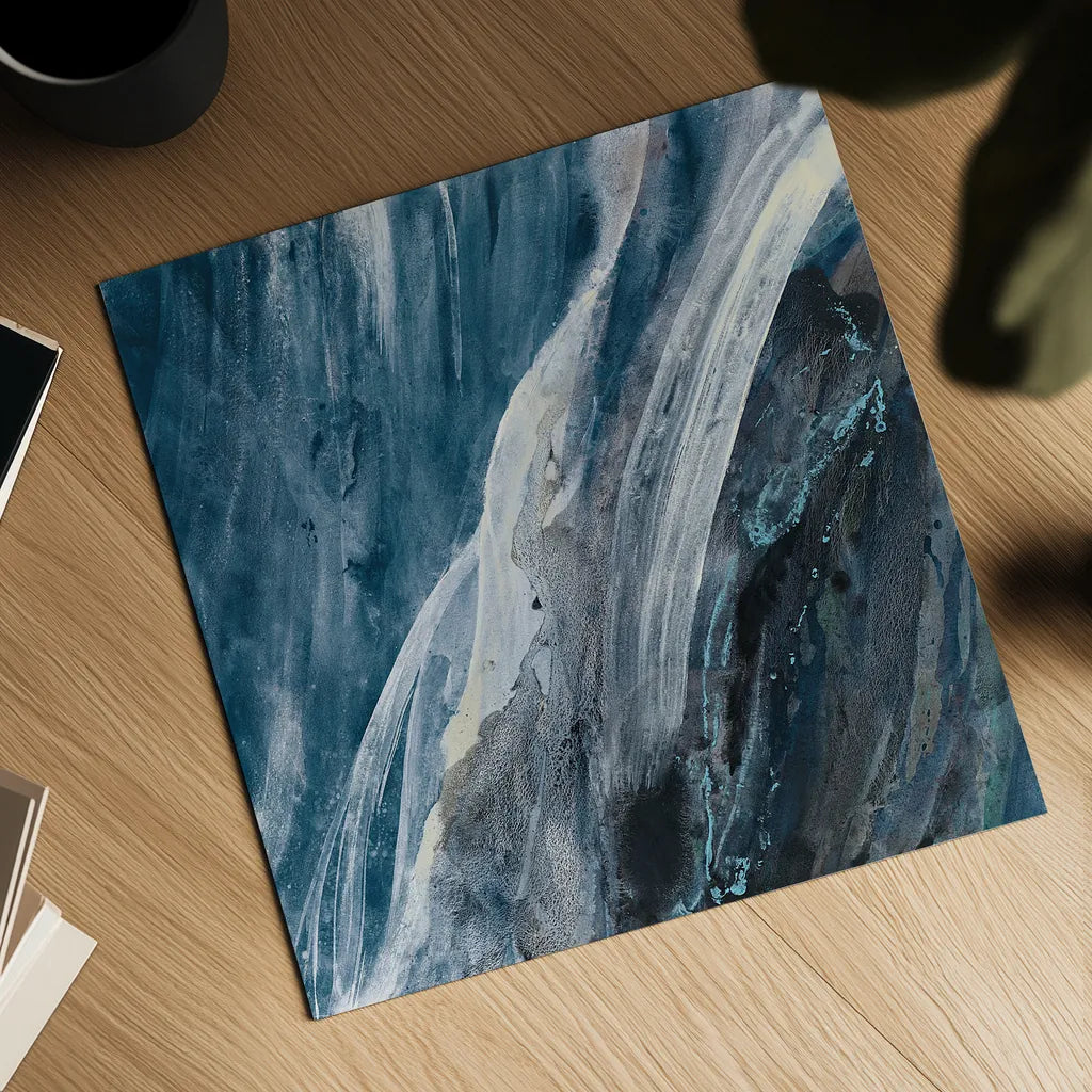 Splash Indigo by Albena Hristova. Shown as a detailed flat fine art print, highlighting archival giclee quality. Available as an archival giclee rolled canvas, fine art paper, or poster print. SKU 26882a.