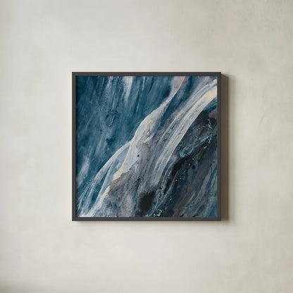 Splash Indigo by Albena Hristova. Shown in a sleek black glass frame for a contemporary gallery look. Available as an archival giclee rolled canvas, fine art paper, or poster print. SKU 26882a.