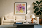 Spring Abstracts Florals I Crop by Albena Hristova. Displayed in a glass frame with matte in a clean modern living room. Available as an archival giclee rolled canvas, fine art paper, or poster print. SKU 34354a.