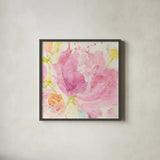 Spring Abstracts Florals II Crop by Albena Hristova. Shown in a sleek black glass frame for a contemporary gallery look. Available as an archival giclee rolled canvas, fine art paper, or poster print. SKU 34355a.
