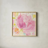 Spring Abstracts Florals II Crop by Albena Hristova. Shown in a natural wood glass frame for a timeless modern aesthetic. Available as an archival giclee rolled canvas, fine art paper, or poster print. SKU 34355a.