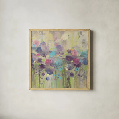 Spring Beauty Square by Albena Hristova. Shown in a natural wood glass frame for a timeless modern aesthetic. Available as an archival giclee rolled canvas, fine art paper, or poster print. SKU 19734a.