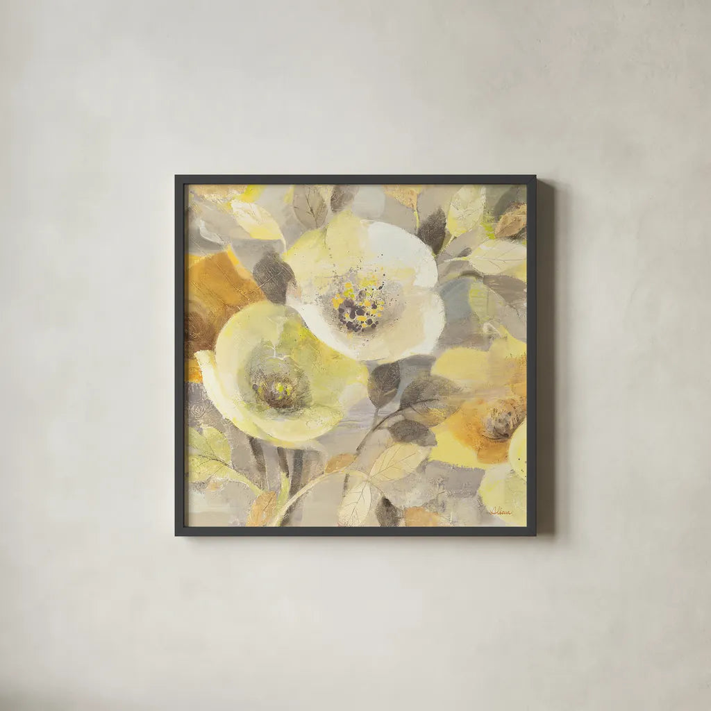 Spring Collection III Crop by Albena Hristova. Shown in a sleek black glass frame for a contemporary gallery look. Available as an archival giclee rolled canvas, fine art paper, or poster print. SKU 13900a.
