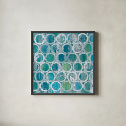 Stack of Tubes Blue by Albena Hristova. Shown in a sleek black glass frame for a contemporary gallery look. Available as an archival giclee rolled canvas, fine art paper, or poster print. SKU 23396a.