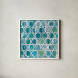 Stack of Tubes Blue by Albena Hristova. Shown in a crisp white glass frame for a clean and minimalist style. Available as an archival giclee rolled canvas, fine art paper, or poster print. SKU 23396a.
