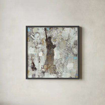 Statue of Liberty Neutral by Albena Hristova. Shown in a sleek black glass frame for a contemporary gallery look. Available as an archival giclee rolled canvas, fine art paper, or poster print. SKU 16840a.