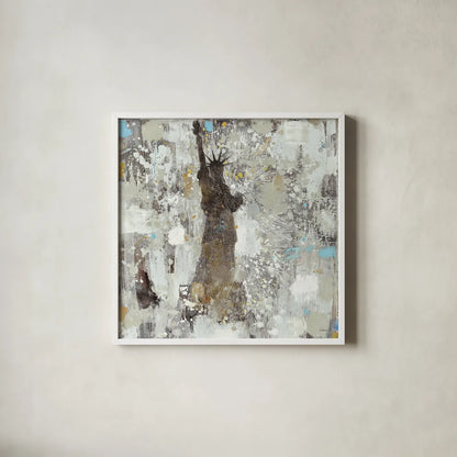 Statue of Liberty Neutral by Albena Hristova. Shown in a crisp white glass frame for a clean and minimalist style. Available as an archival giclee rolled canvas, fine art paper, or poster print. SKU 16840a.