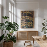 Summer Embers II by Albena Hristova. shown as a print in a natural wood frame in a dining room. Available as a archival giclee rolled canvas, fine art paper, or poster print. SKU 18719h.