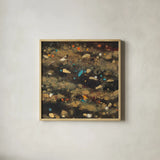 Summer Embers Square I by Albena Hristova. Shown in a natural wood glass frame for a timeless modern aesthetic. Available as an archival giclee rolled canvas, fine art paper, or poster print. SKU 18718a.