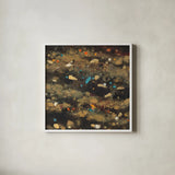 Summer Embers Square I by Albena Hristova. Shown in a crisp white glass frame for a clean and minimalist style. Available as an archival giclee rolled canvas, fine art paper, or poster print. SKU 18718a.