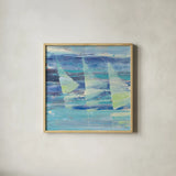 Summer Sail I by Albena Hristova. Shown in a natural wood glass frame for a timeless modern aesthetic. Available as an archival giclee rolled canvas, fine art paper, or poster print. SKU 18660a.