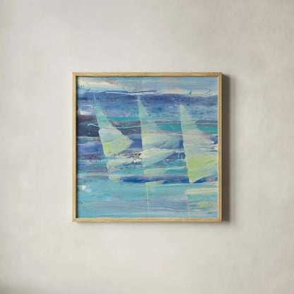 Summer Sail I by Albena Hristova. Shown in a natural wood glass frame for a timeless modern aesthetic. Available as an archival giclee rolled canvas, fine art paper, or poster print. SKU 18660a.