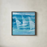 Summer Sail I Blue by Albena Hristova. Shown in a sleek black glass frame for a contemporary gallery look. Available as an archival giclee rolled canvas, fine art paper, or poster print. SKU 47384a.