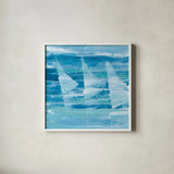 Summer Sail I Blue by Albena Hristova. Shown in a crisp white glass frame for a clean and minimalist style. Available as an archival giclee rolled canvas, fine art paper, or poster print. SKU 47384a.