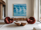 Summer Sail I Blue by Albena Hristova. Shown as extra-large giant wall art in a modern living room. Available as an archival giclee rolled canvas, fine art paper, or poster print. SKU 47384a.